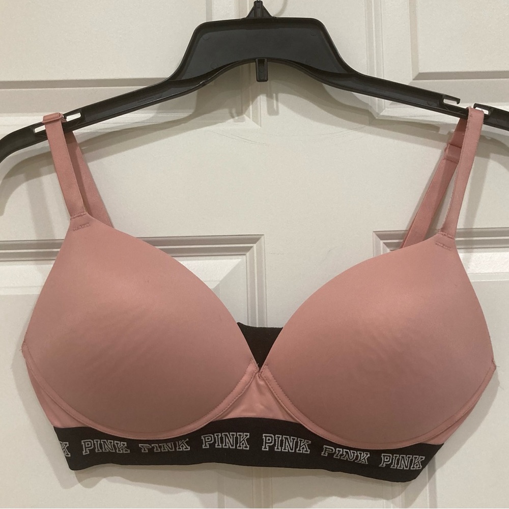 EUC 36D Victoria Secret Pink wirefree wireless bra pink black sporty PINK band
